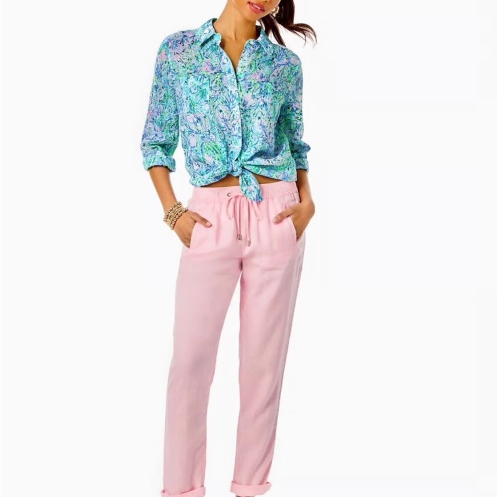 Lilly Pulitzer Talon Linen Pink Pants